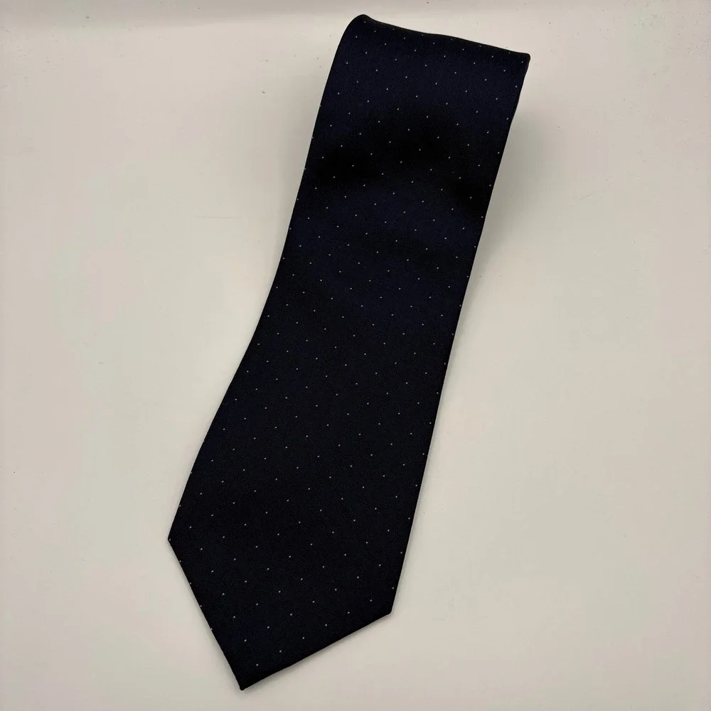 Van Heusen Mens Navy Blue Purple Micro Dot‎ 100% Silk Necktie 58